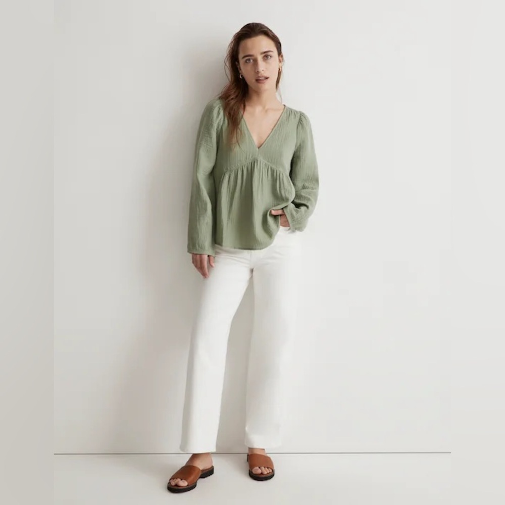 Madewell Lightspun Peasant Top Small Green Maeve Anthropologie‎ EVEREVE shirt